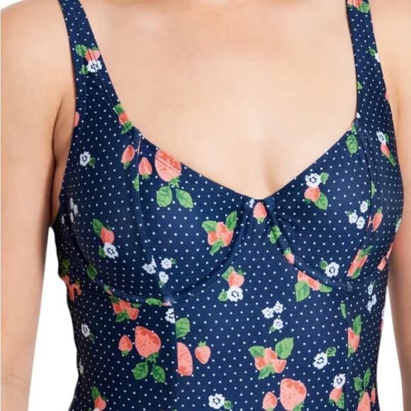 Modcloth NIP Brandy Underwire Blue Fruit Polka Dots Print One-Piece Swimsuit XS - Picture 11 of 12